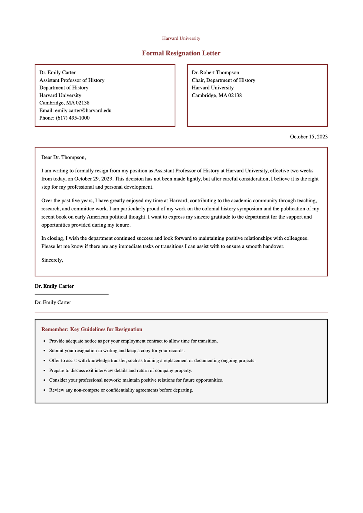 Formal resignation letter sample with university branding and submission guidelines_variant_1